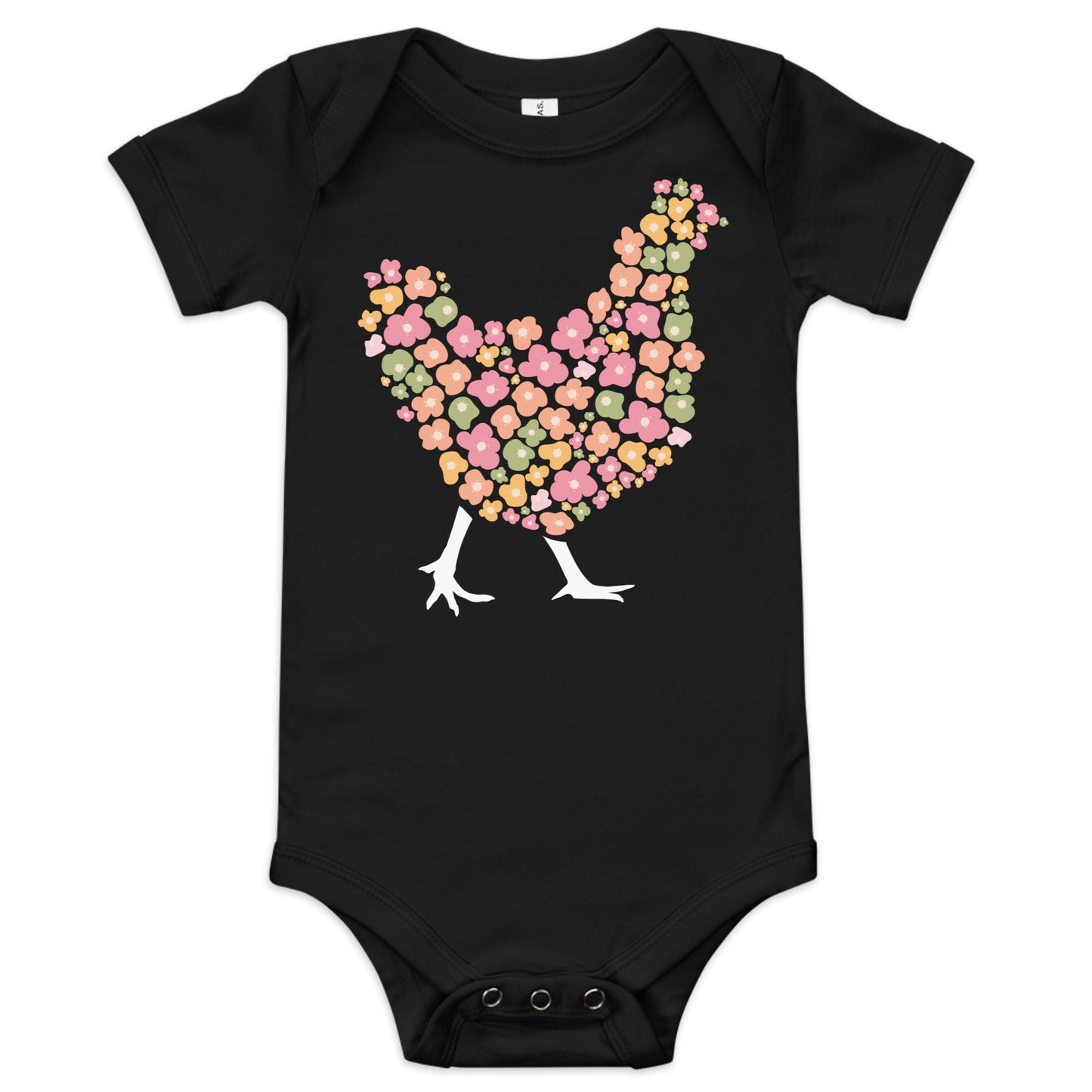 Floral Chicken Sillhouette Baby short sleeve one piece