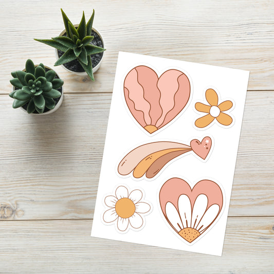 Retro Heart and Flower Sticker sheet