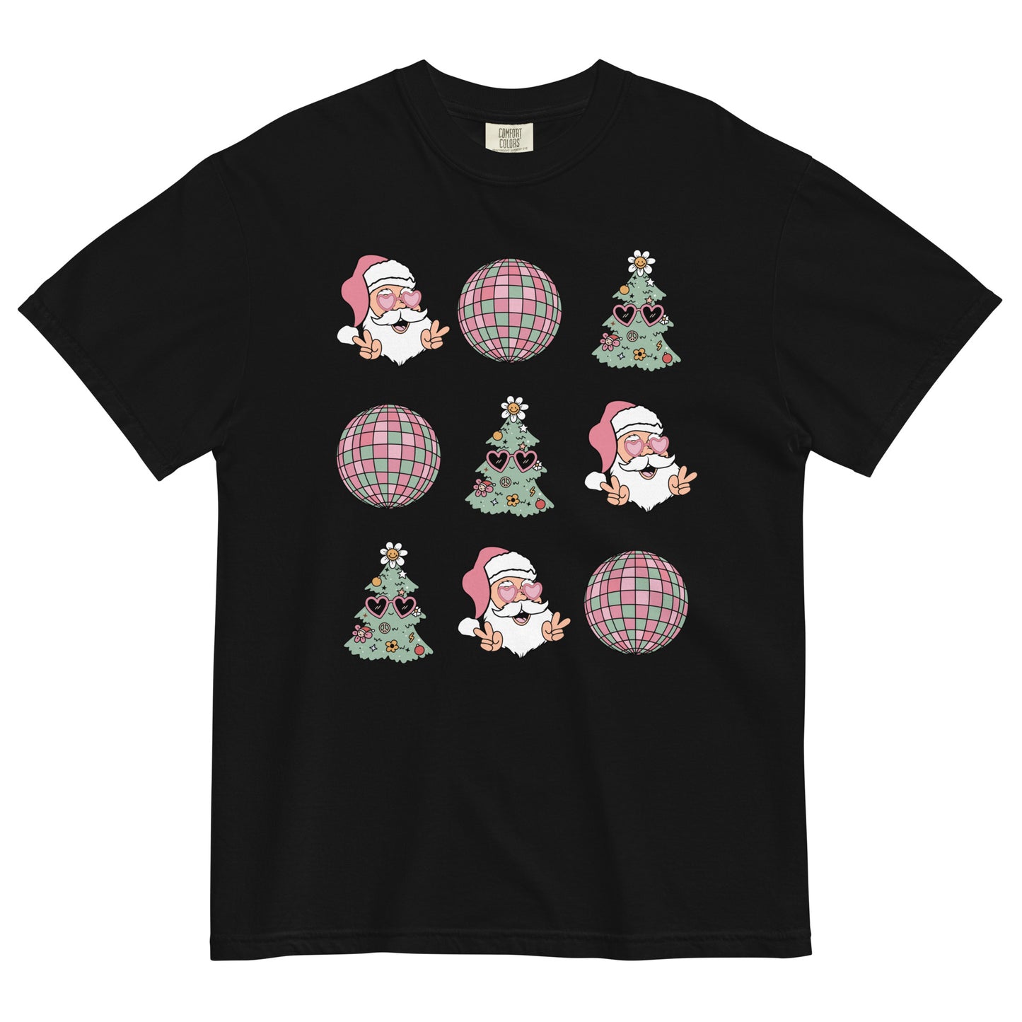 Pink Retro Disco Santa Pattern Unisex garment-dyed heavyweight t-shirt