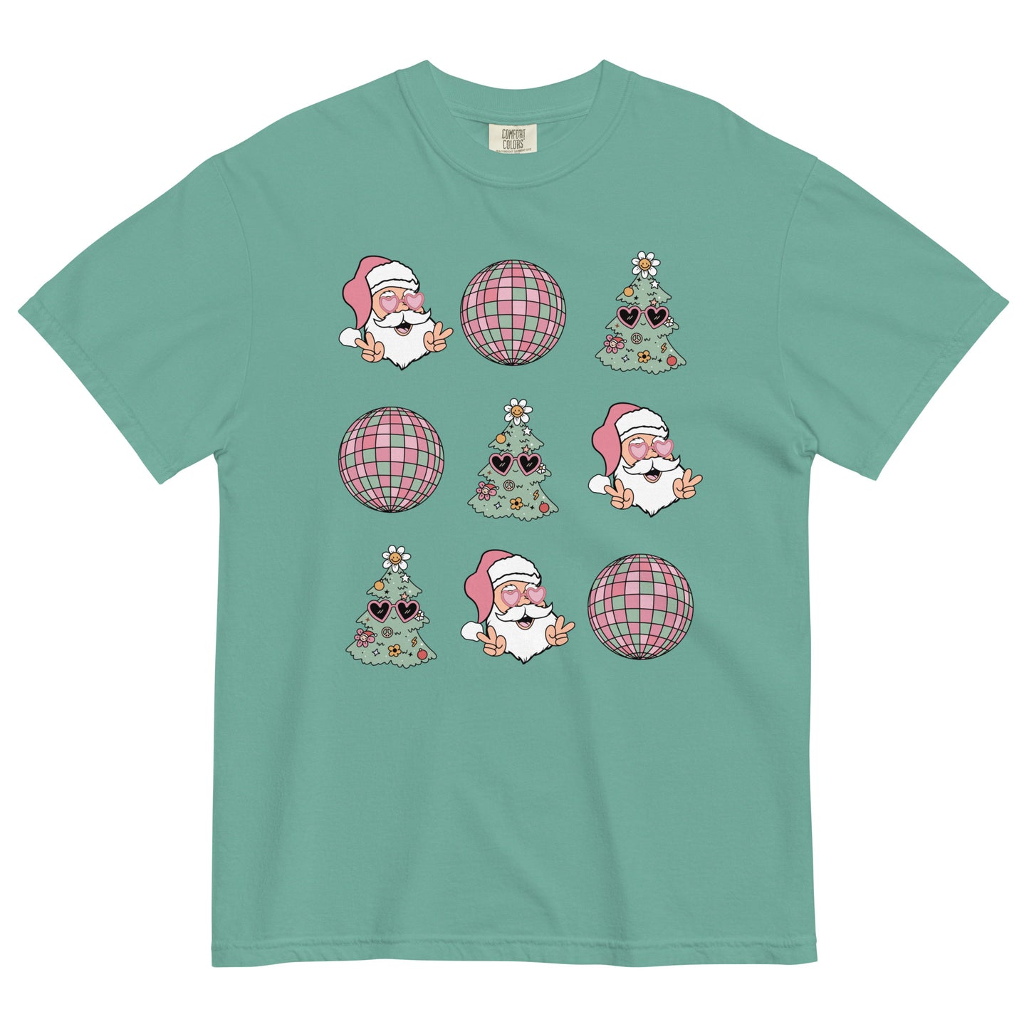 Pink Retro Disco Santa Pattern Unisex garment-dyed heavyweight t-shirt