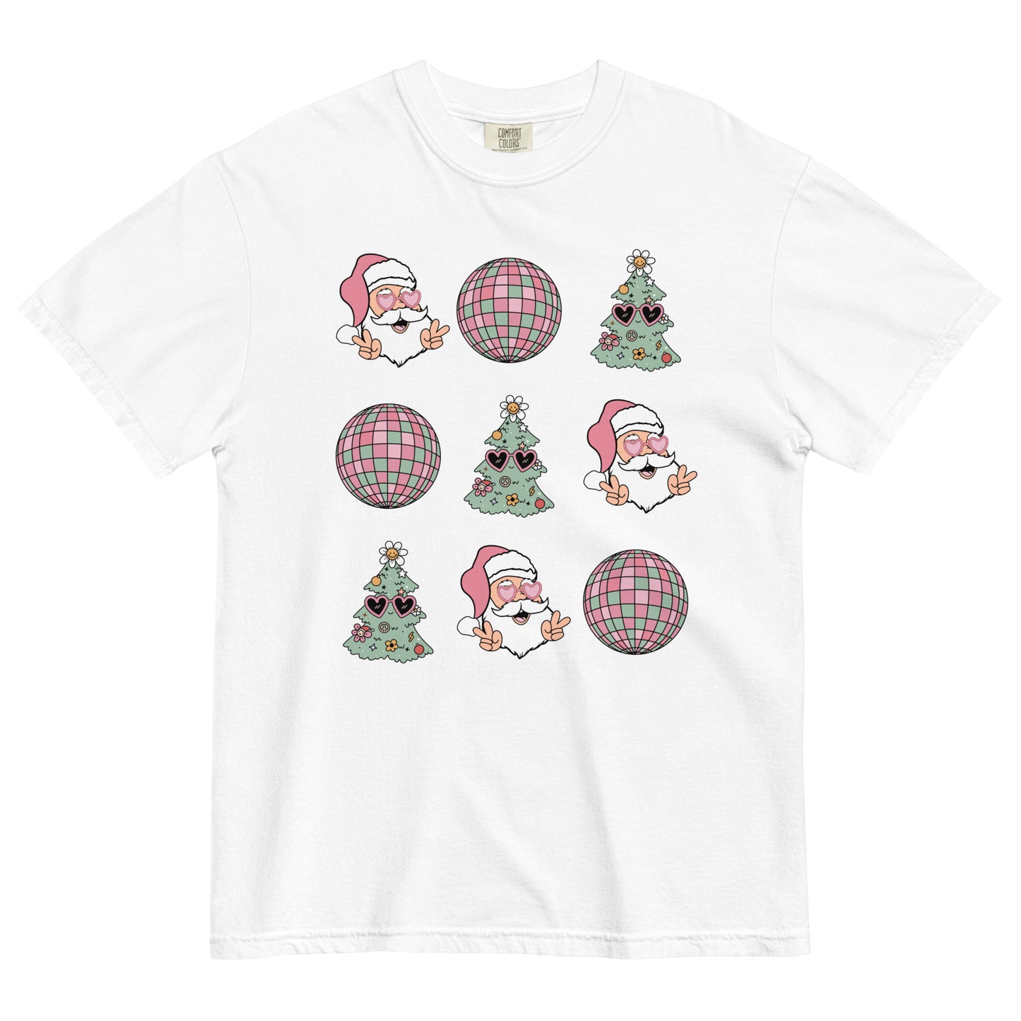 Pink Retro Disco Santa Pattern Unisex garment-dyed heavyweight t-shirt