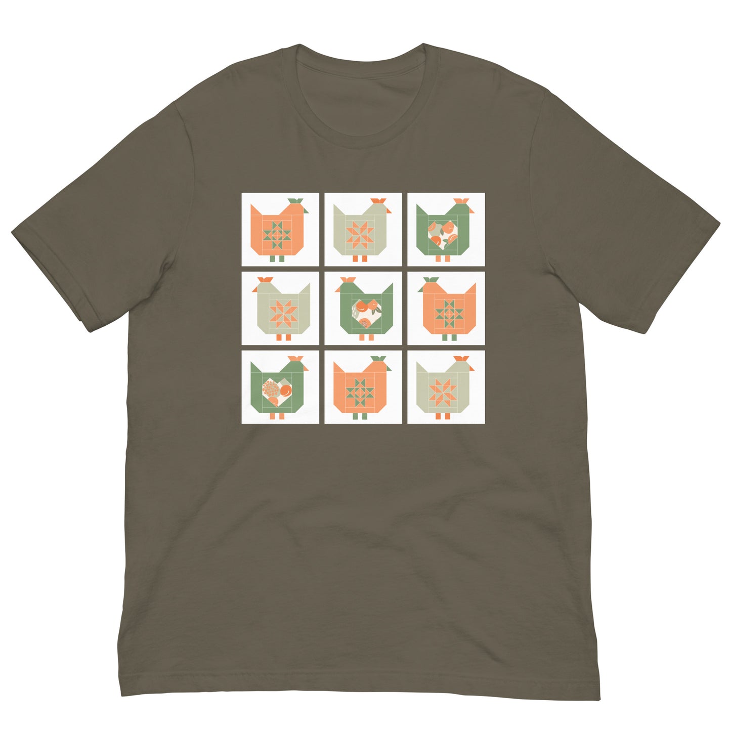 Chicken Quilt Block Peach Pattern Unisex t-shirt