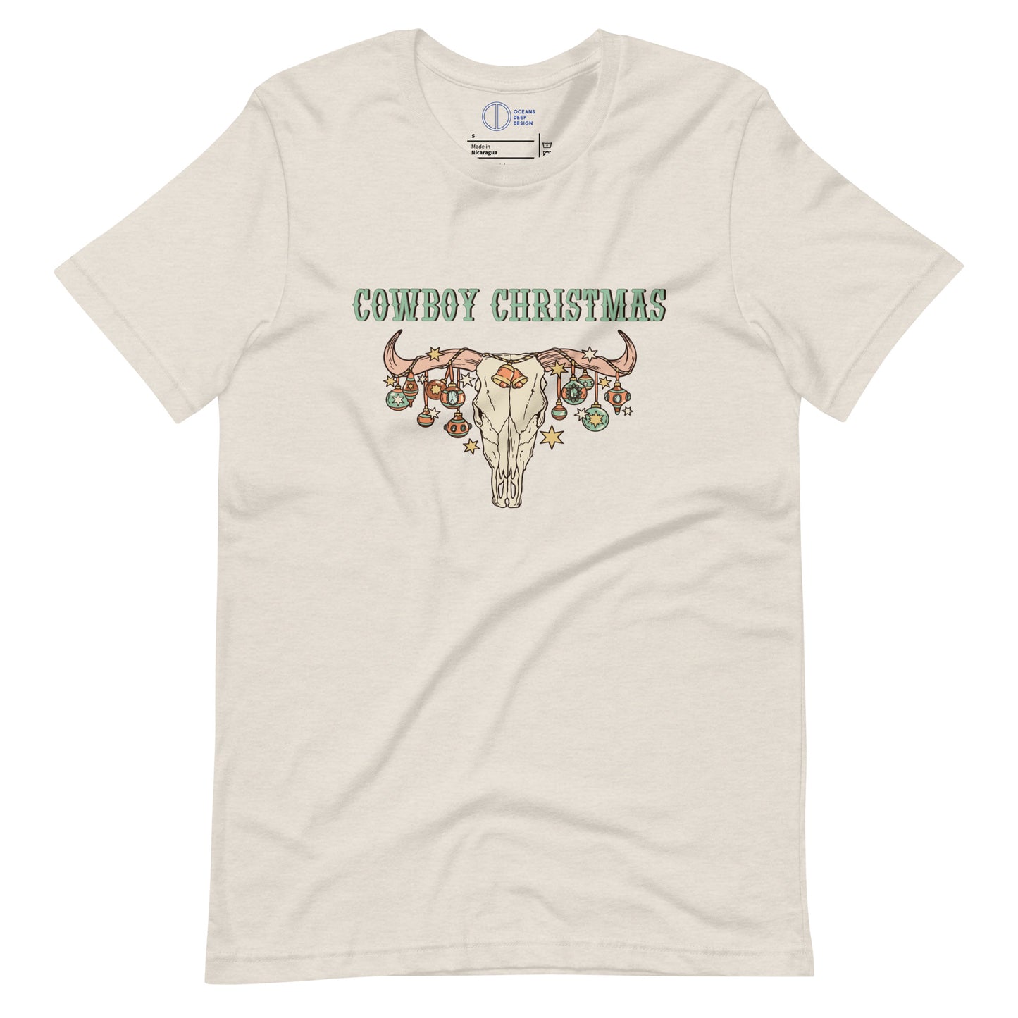 Cowboy Christmas Skull with Baubles - Unisex t-shirt