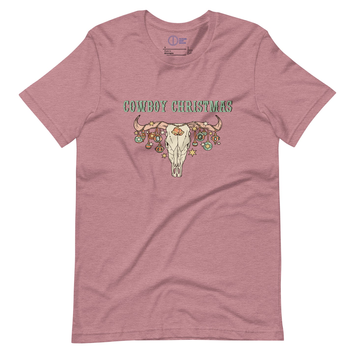 Cowboy Christmas Skull with Baubles - Unisex t-shirt