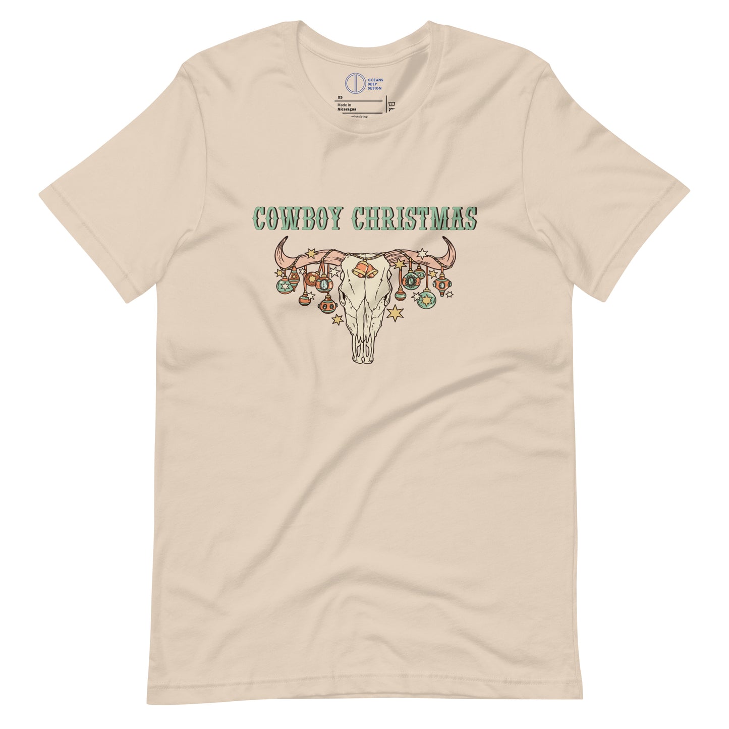 Cowboy Christmas Skull with Baubles - Unisex t-shirt