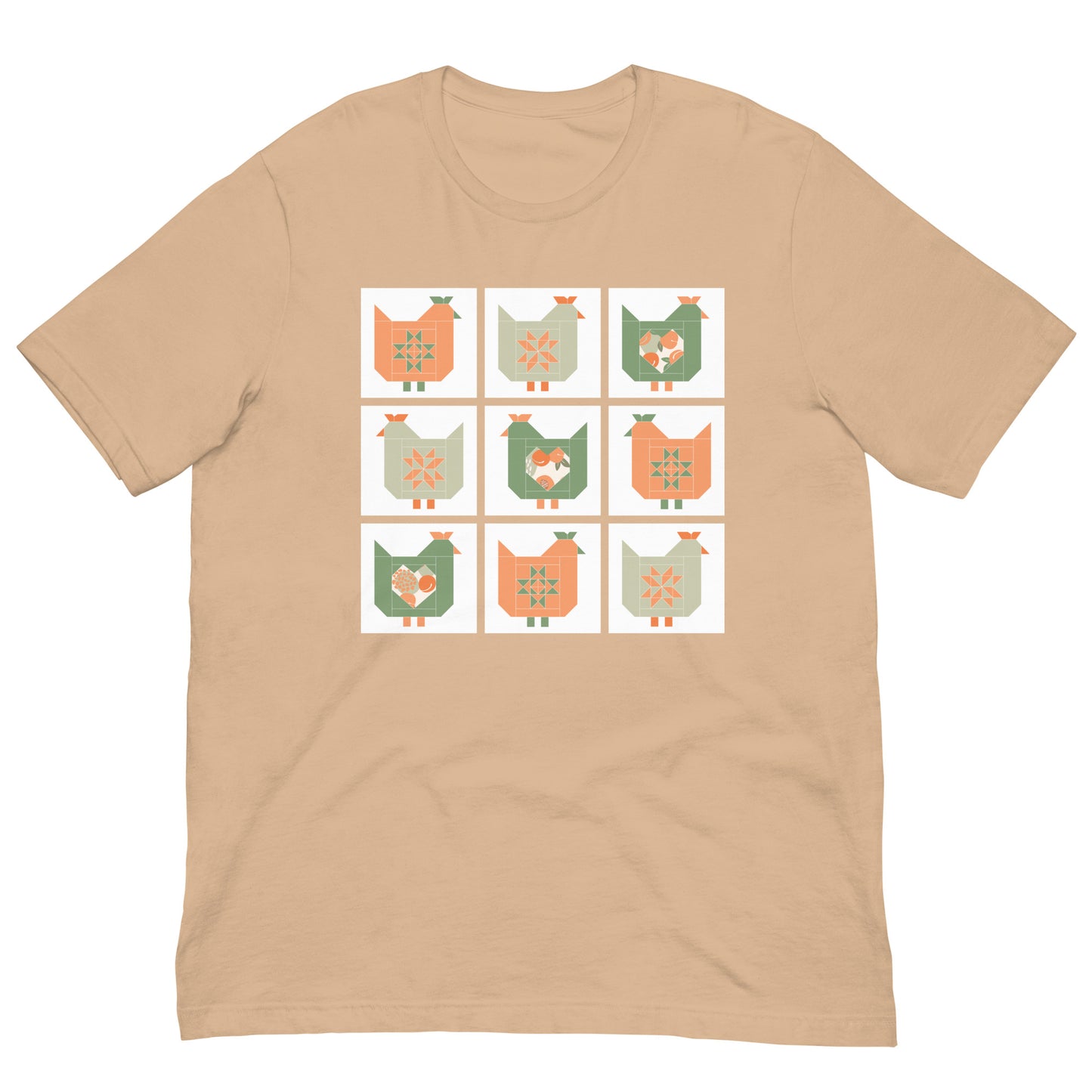 Chicken Quilt Block Peach Pattern Unisex t-shirt