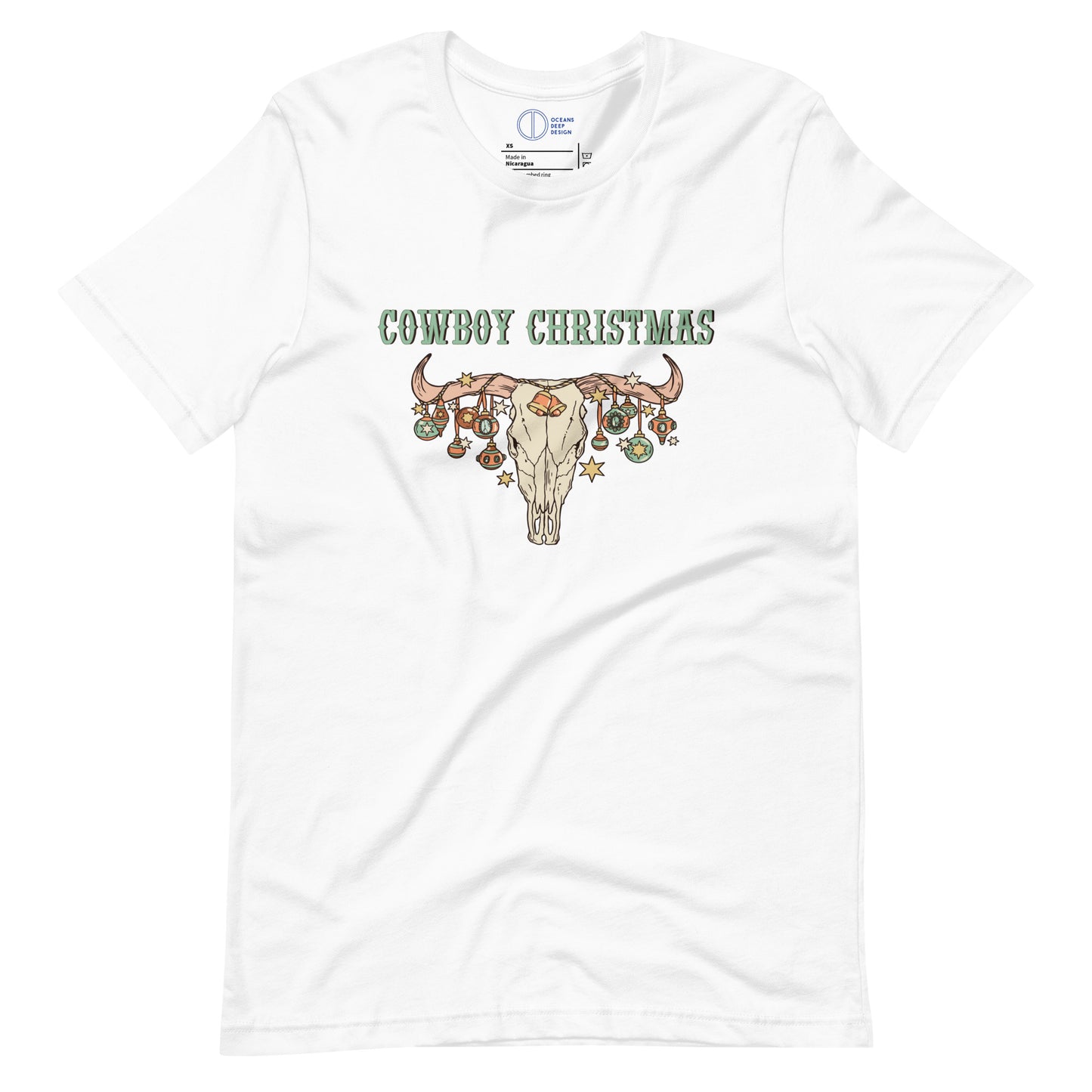 Cowboy Christmas Skull with Baubles - Unisex t-shirt