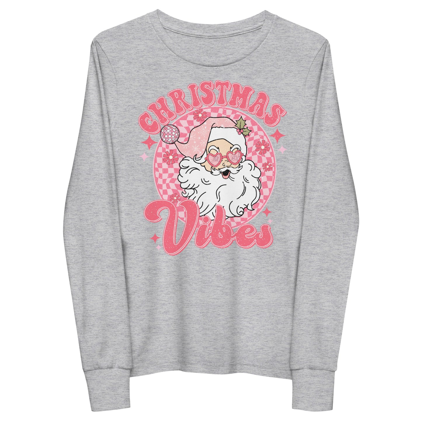 Christmas Vibes Retro Santa Checkered Youth long sleeve tee