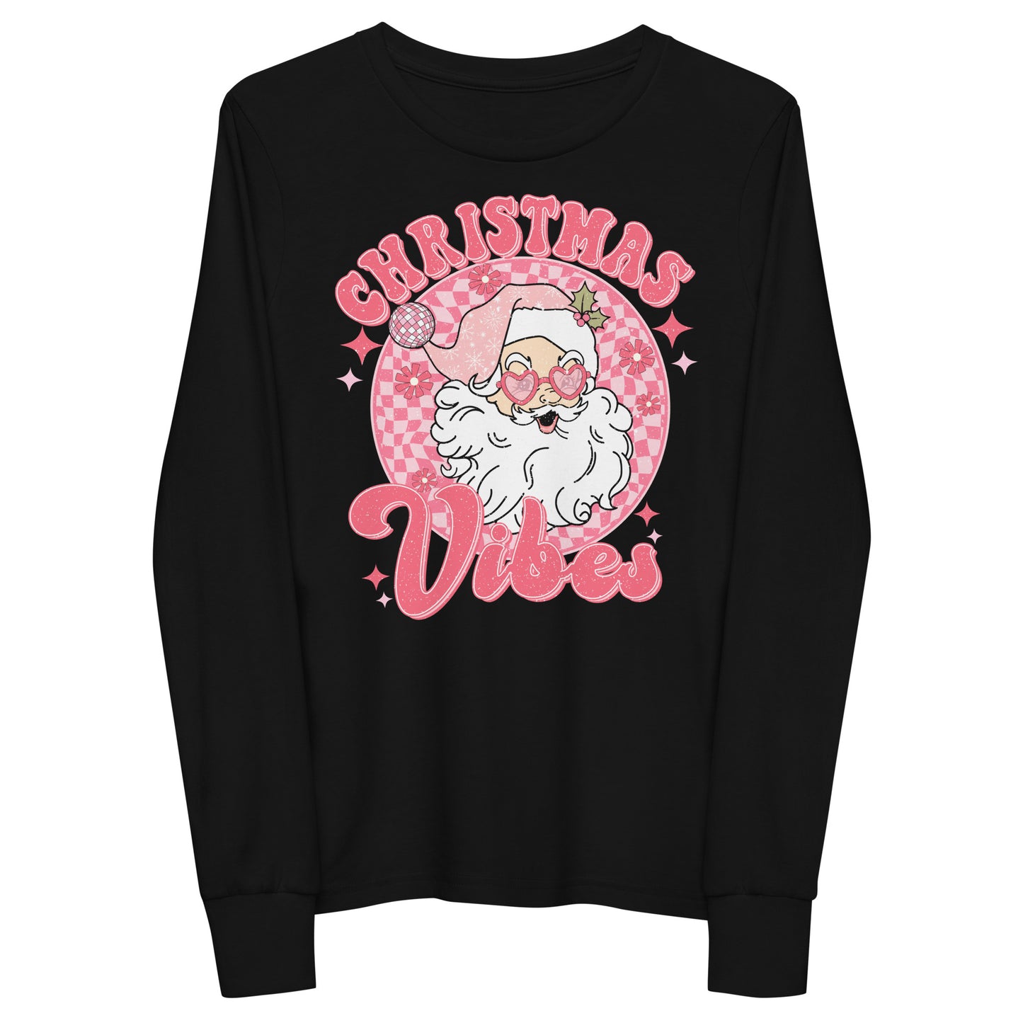 Christmas Vibes Retro Santa Checkered Youth long sleeve tee