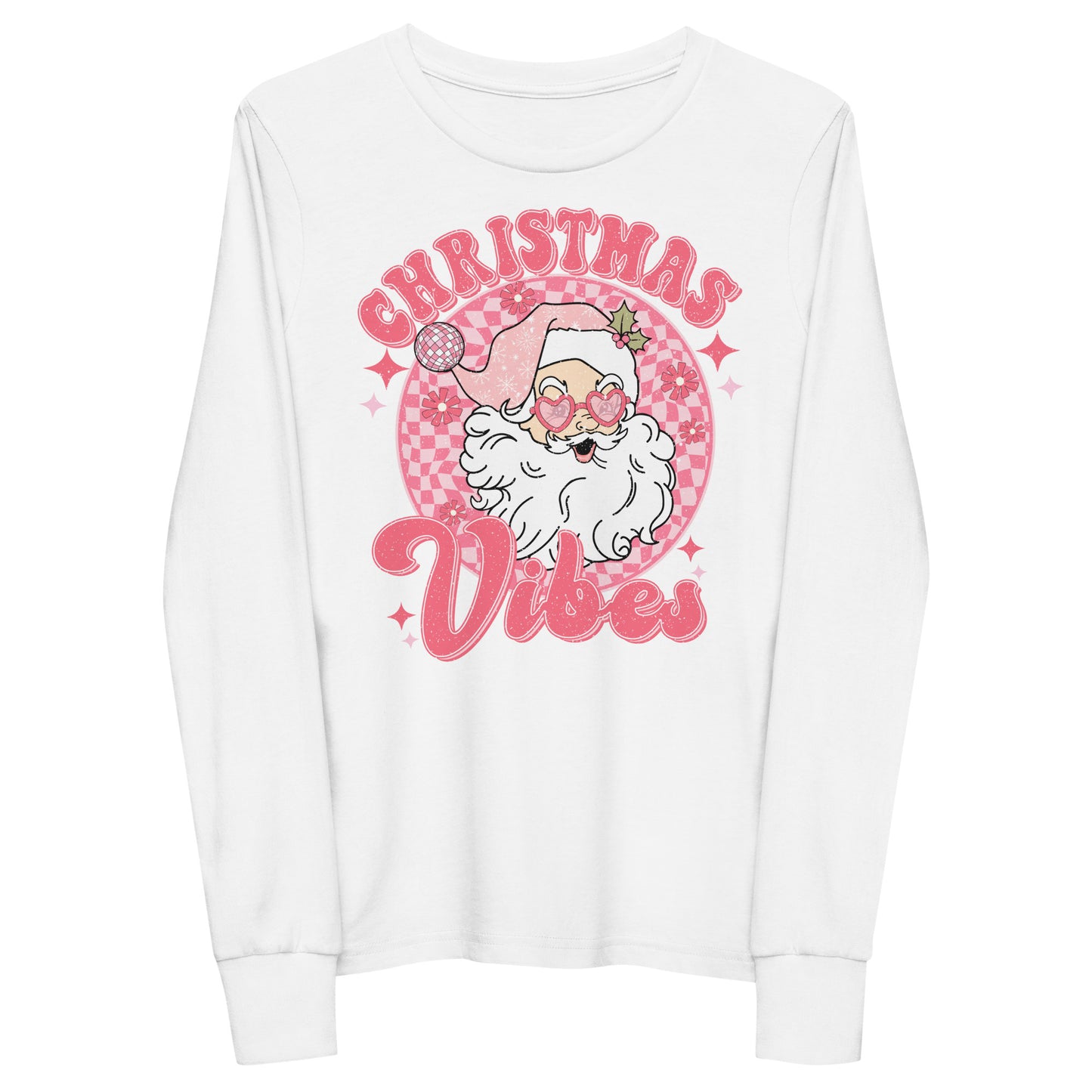 Christmas Vibes Retro Santa Checkered Youth long sleeve tee