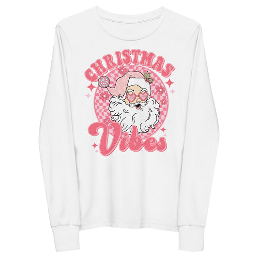 Christmas Vibes Retro Santa Checkered Youth long sleeve tee