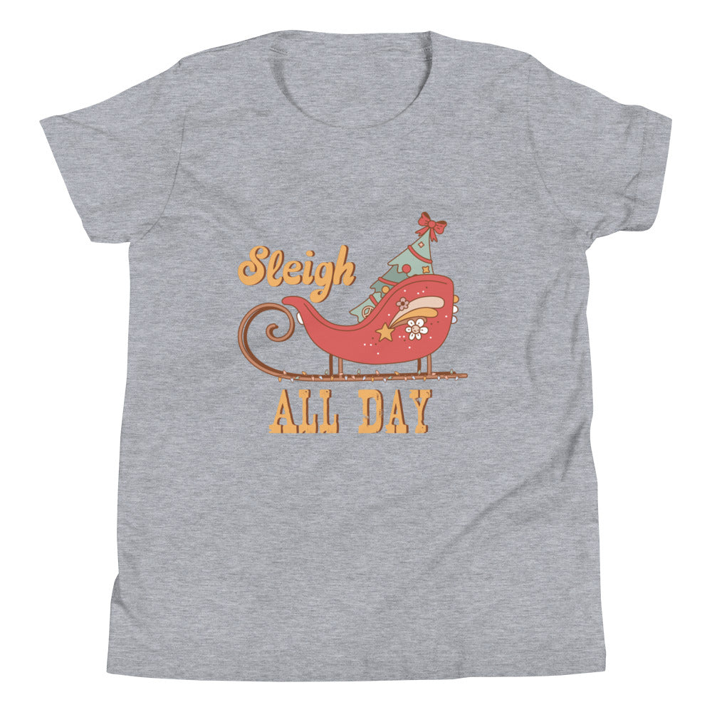 Sleigh All Day Retro Christmas Youth Short Sleeve T-Shirt