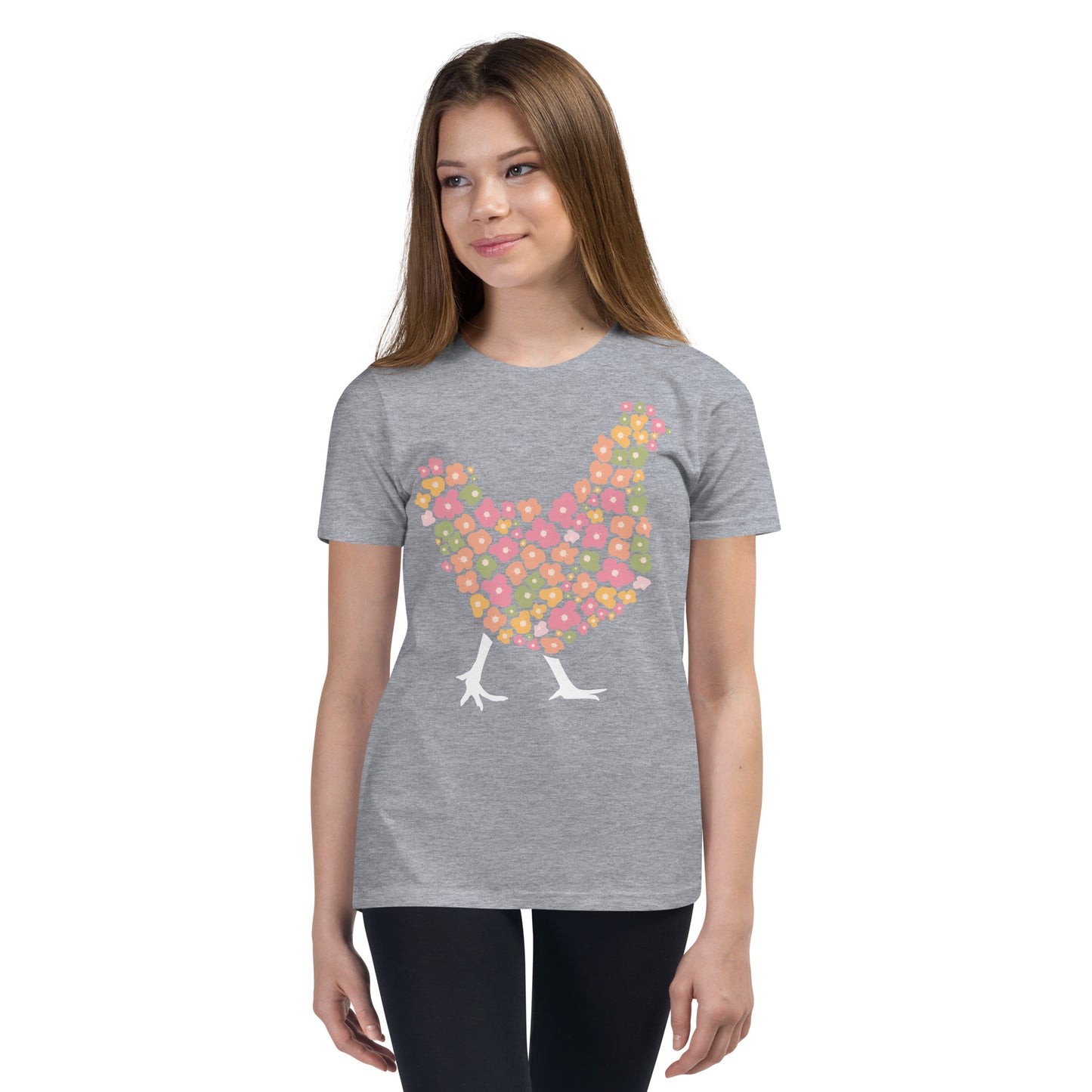 Floral Chicken Silhouette Youth Short Sleeve T-Shirt