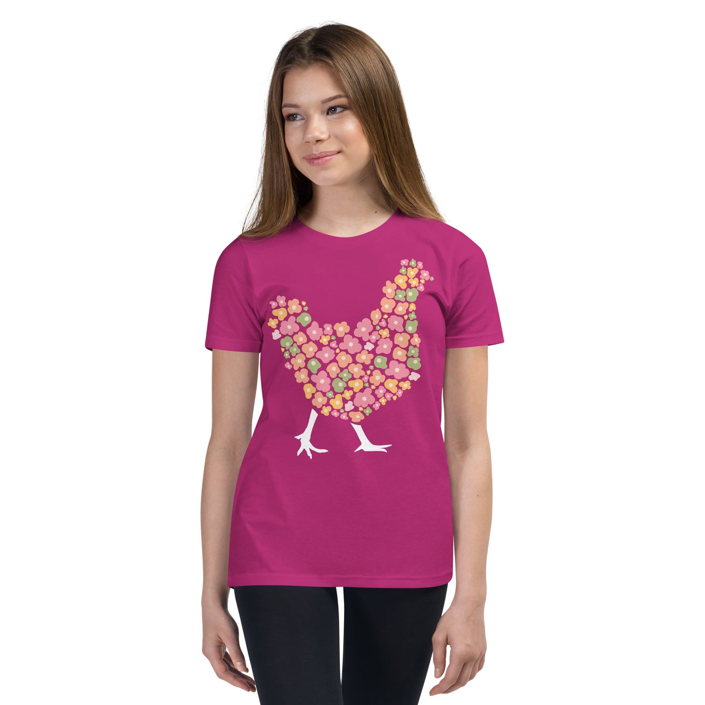 Floral Chicken Silhouette Youth Short Sleeve T-Shirt