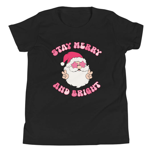 Stay Merry and Bright Groovy Santa Youth Short Sleeve T-Shirt