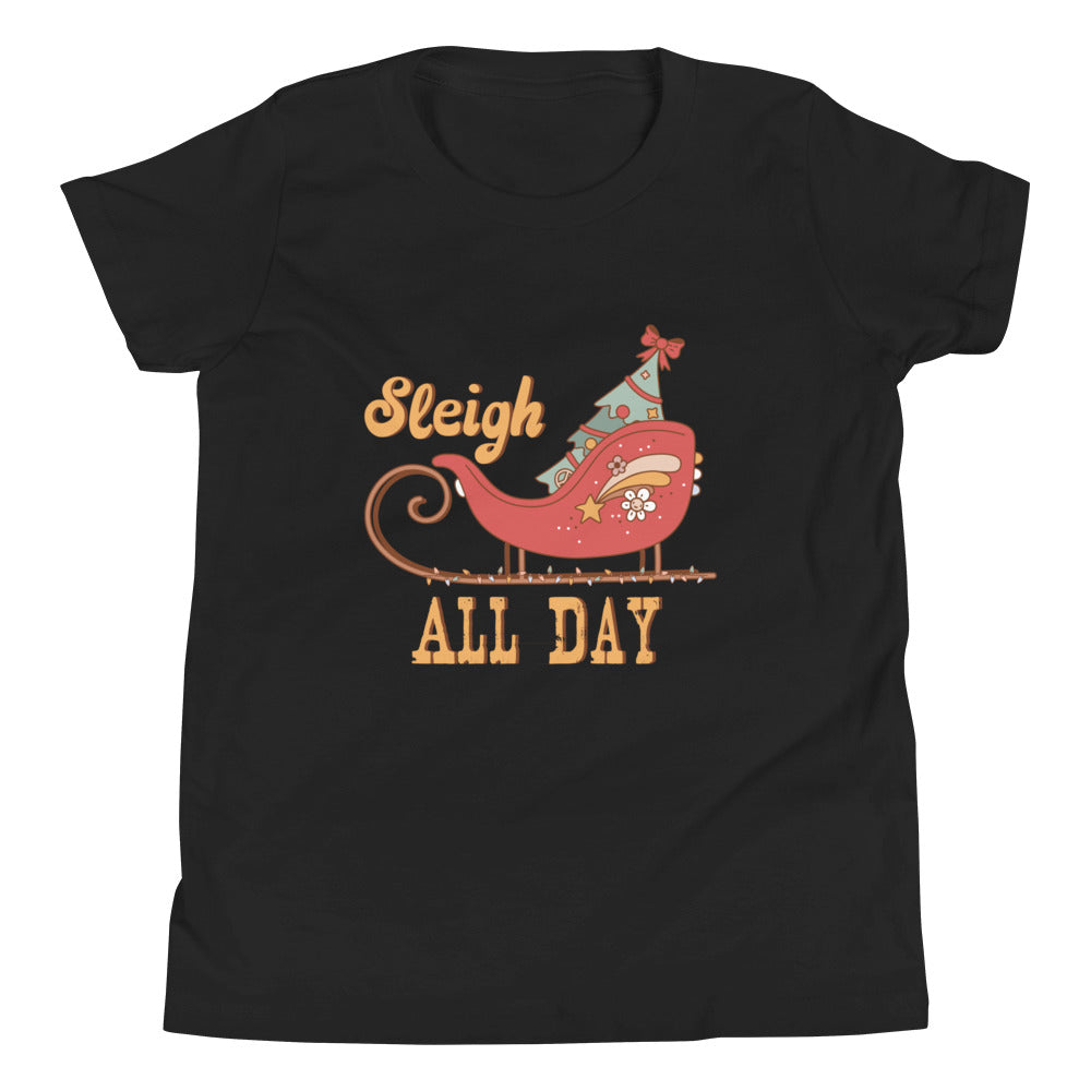 Sleigh All Day Retro Christmas Youth Short Sleeve T-Shirt