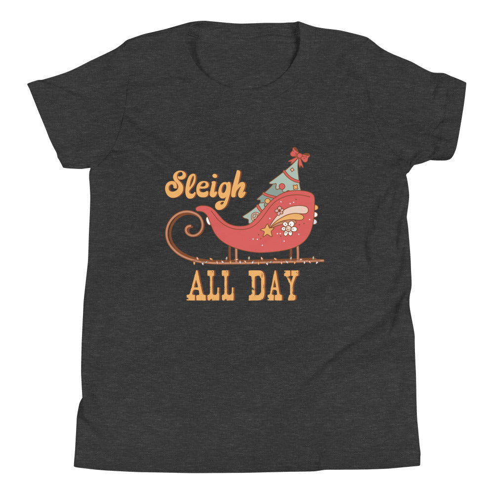 Sleigh All Day Retro Christmas Youth Short Sleeve T-Shirt