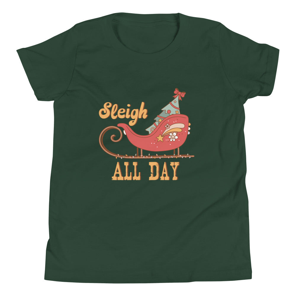 Sleigh All Day Retro Christmas Youth Short Sleeve T-Shirt