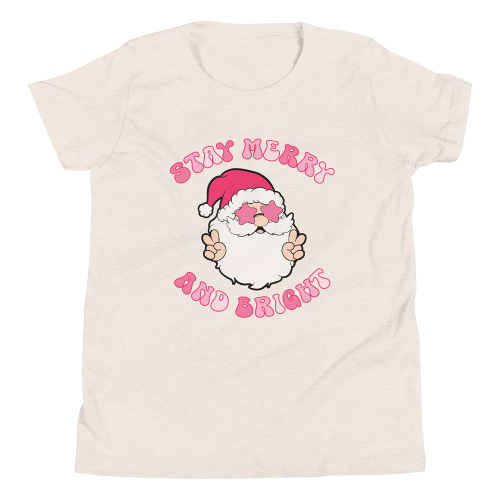 Stay Merry and Bright Groovy Santa Youth Short Sleeve T-Shirt