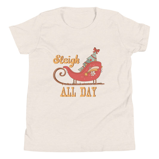 Sleigh All Day Retro Christmas Youth Short Sleeve T-Shirt