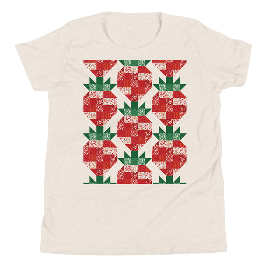 Quilt Block Strawberry Pattern Youth Short Sleeve T-Shirt