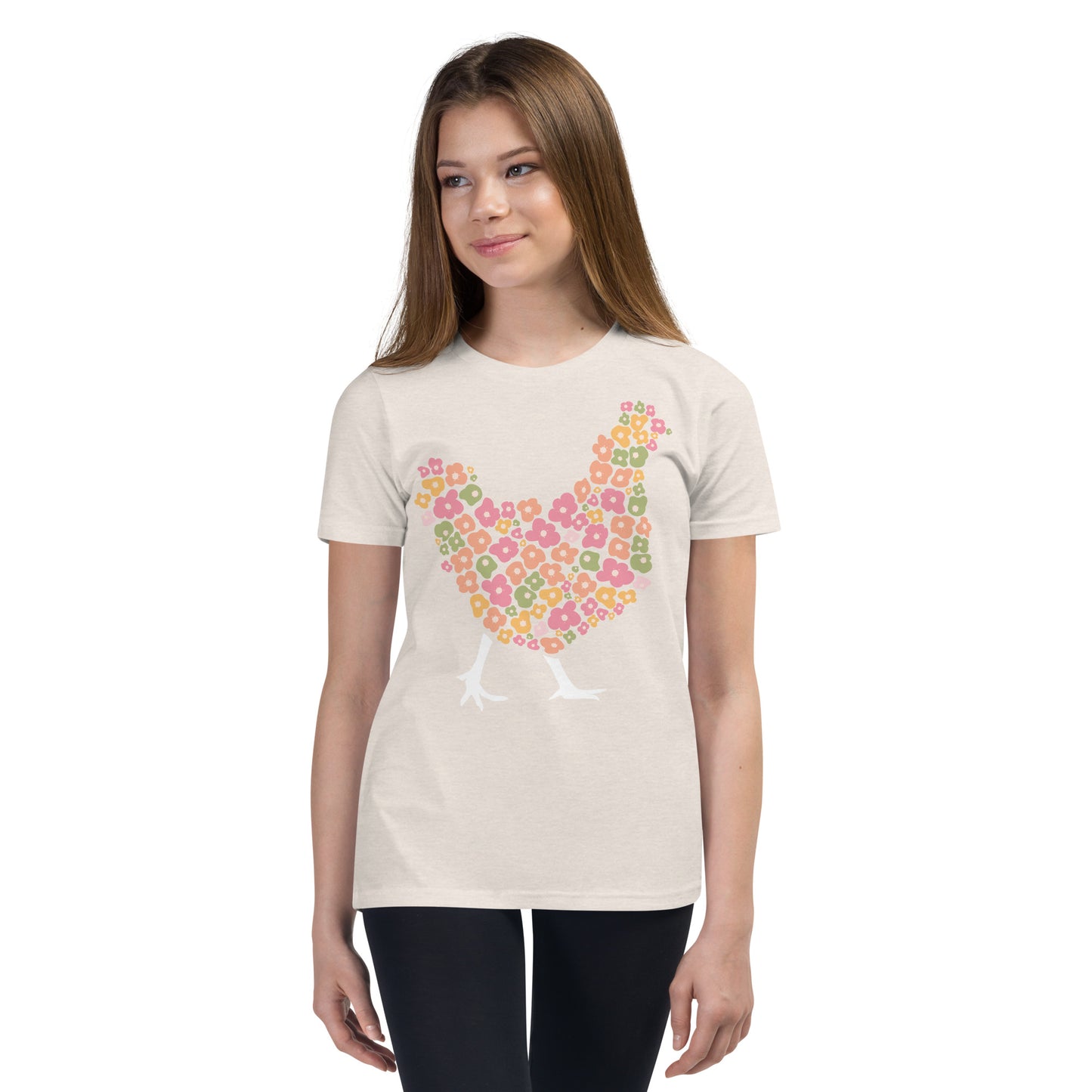 Floral Chicken Silhouette Youth Short Sleeve T-Shirt