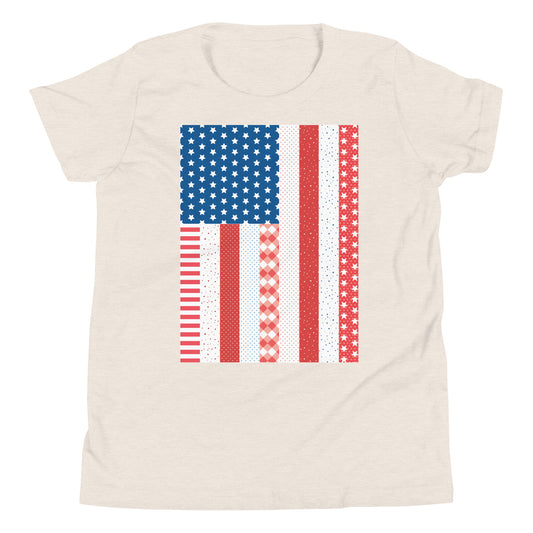 Quilt Block American Flag Youth Short Sleeve T-Shirt