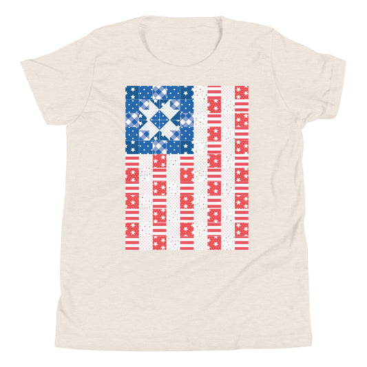 Quilt Block Americana Flag Youth Short Sleeve T-Shirt