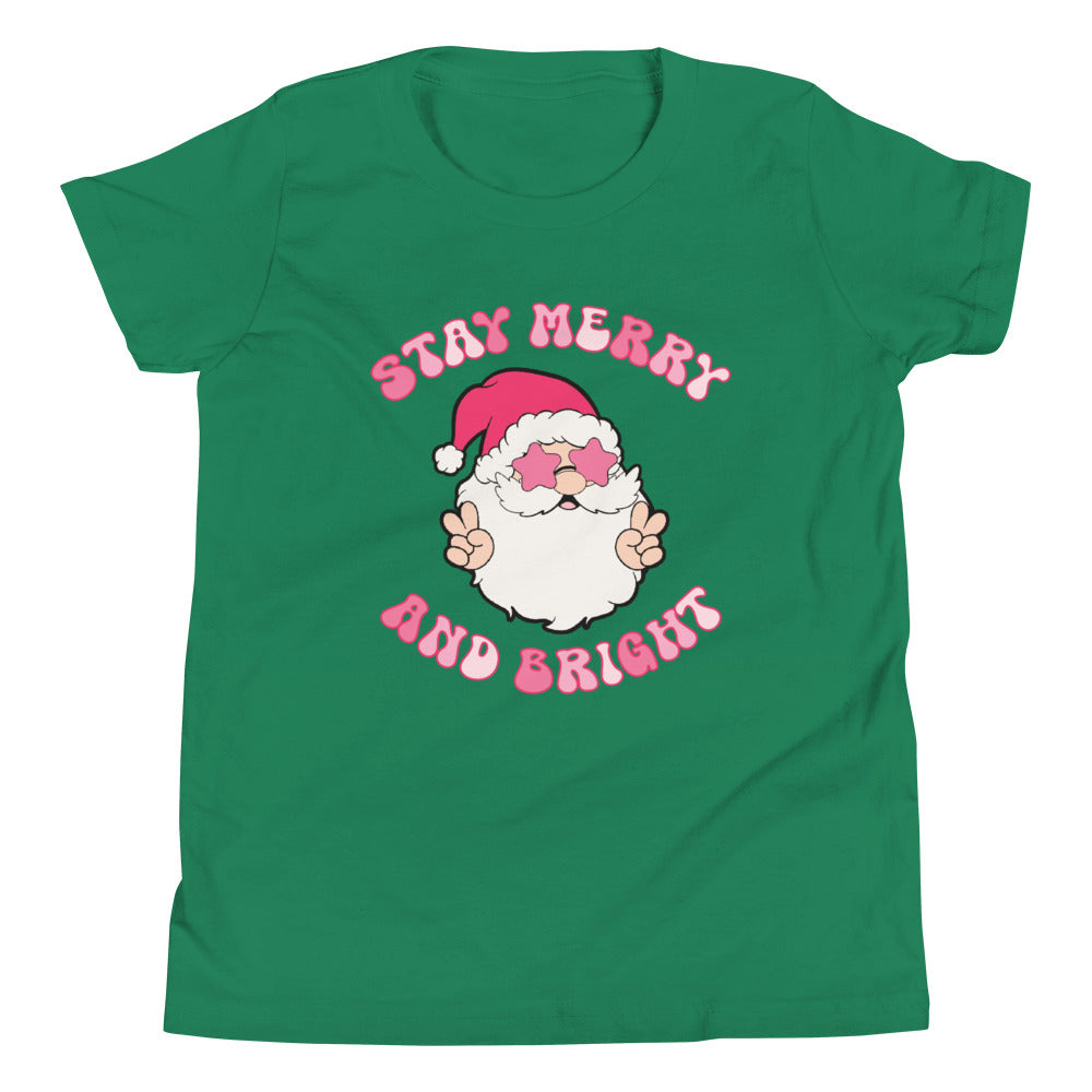 Stay Merry and Bright Groovy Santa Youth Short Sleeve T-Shirt