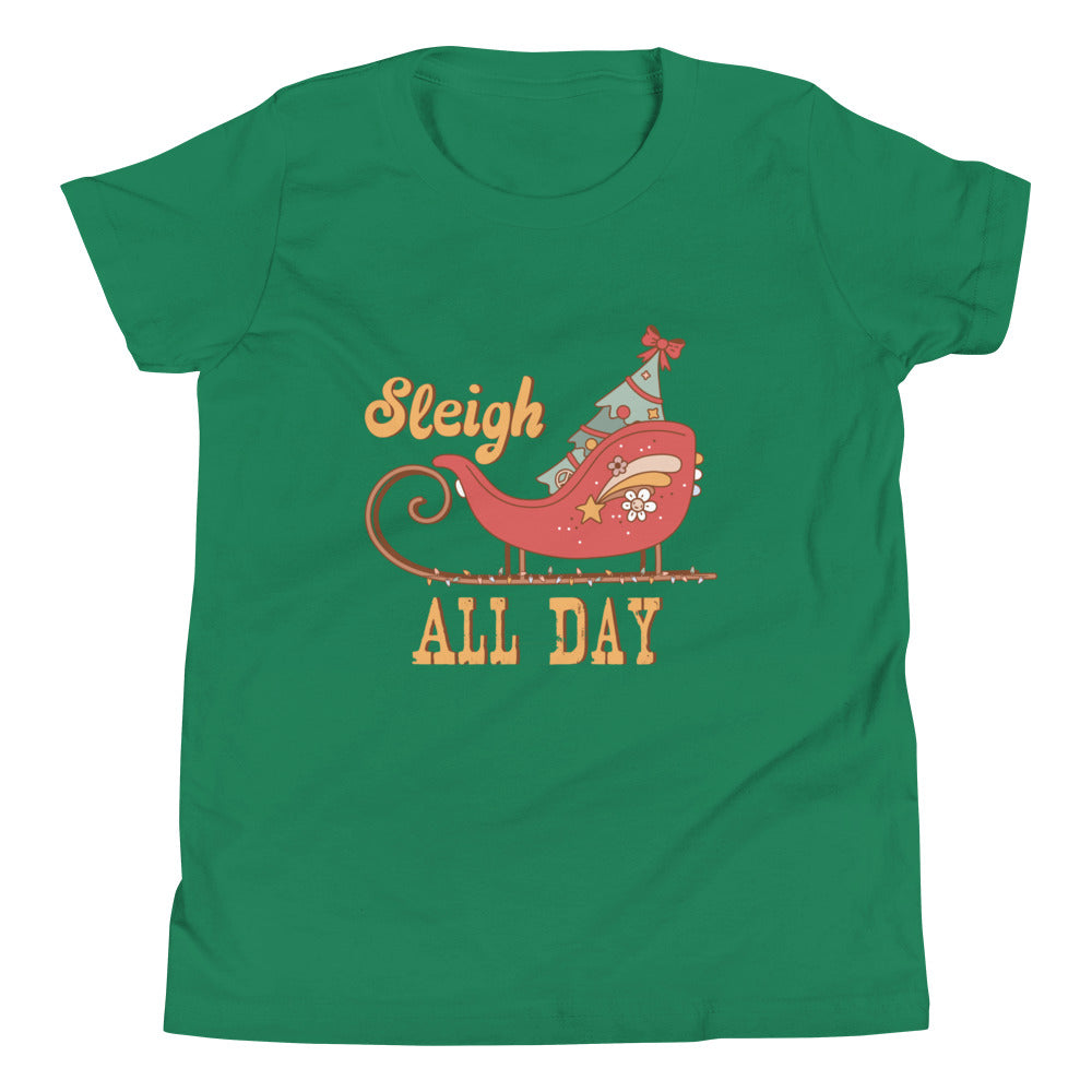 Sleigh All Day Retro Christmas Youth Short Sleeve T-Shirt