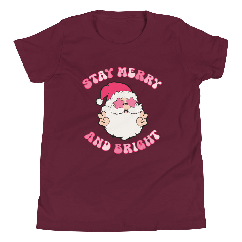 Stay Merry and Bright Groovy Santa Youth Short Sleeve T-Shirt