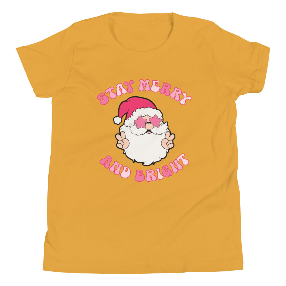 Stay Merry and Bright Groovy Santa Youth Short Sleeve T-Shirt