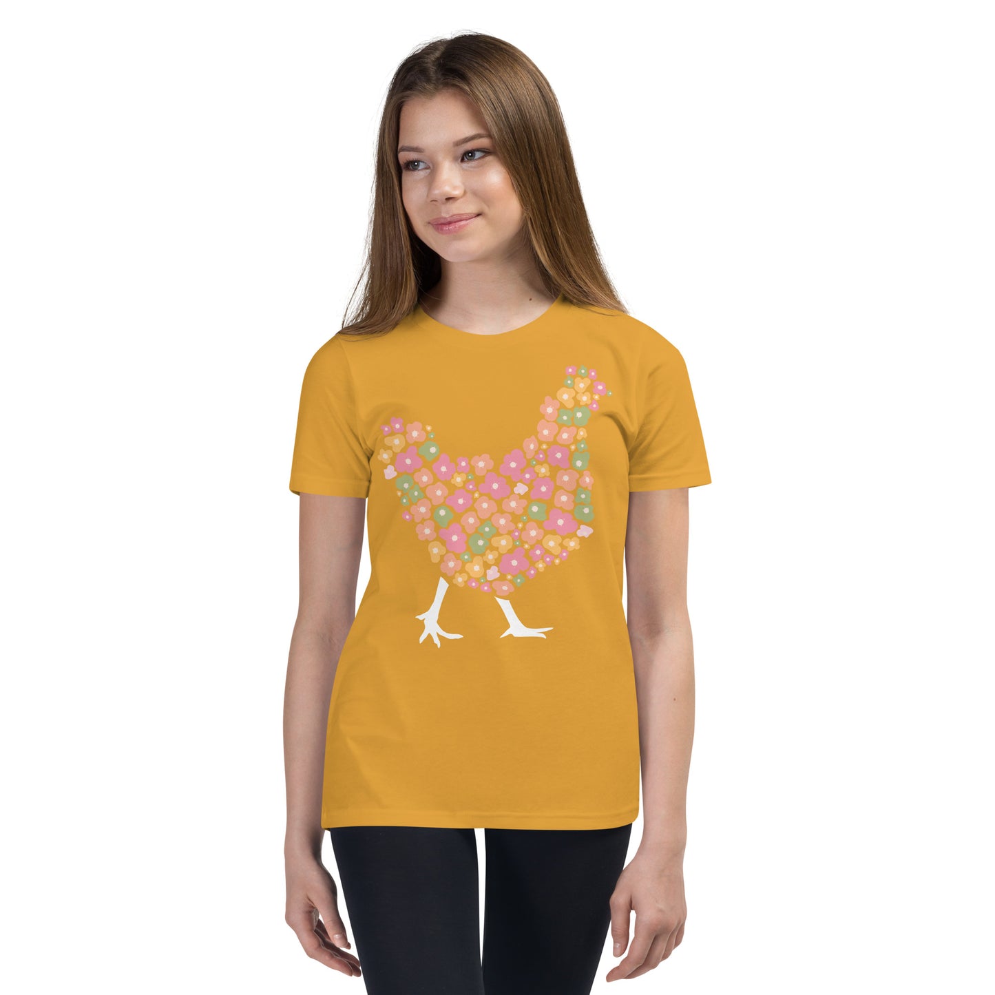 Floral Chicken Silhouette Youth Short Sleeve T-Shirt