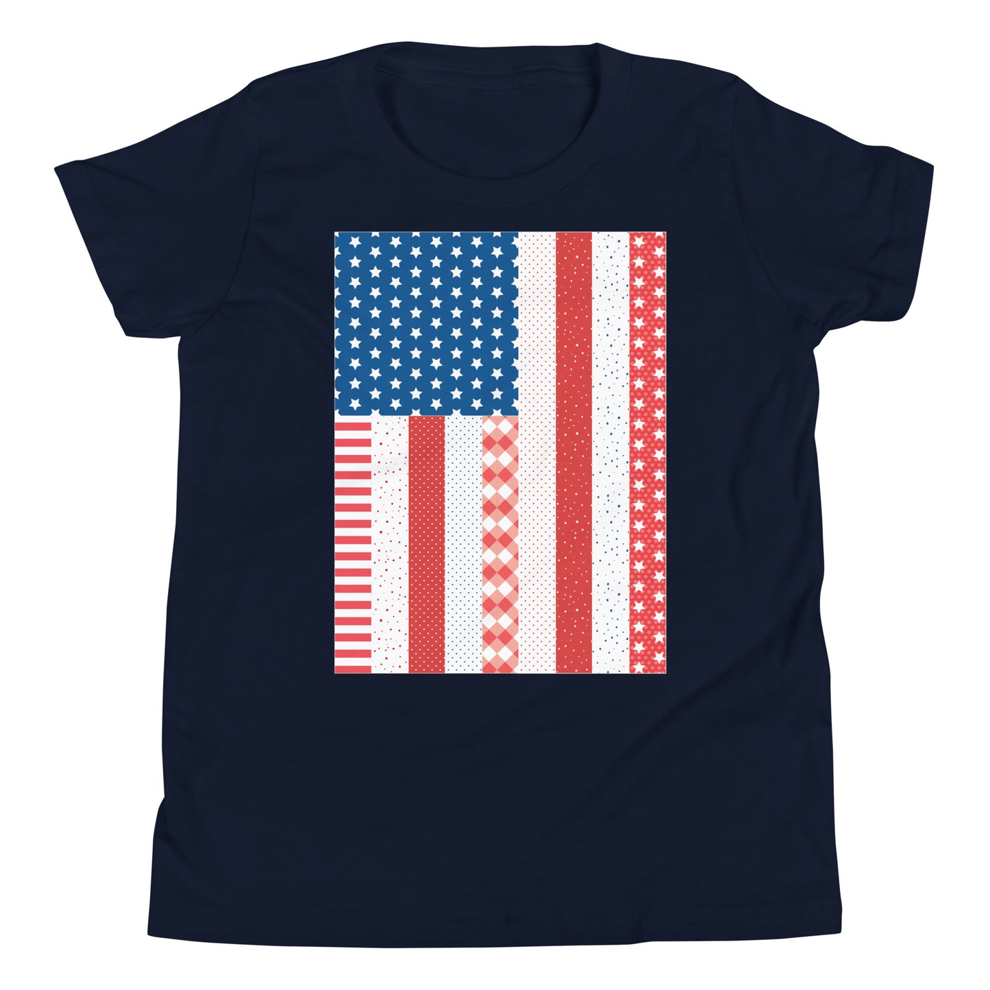 Quilt Block American Flag Youth Short Sleeve T-Shirt