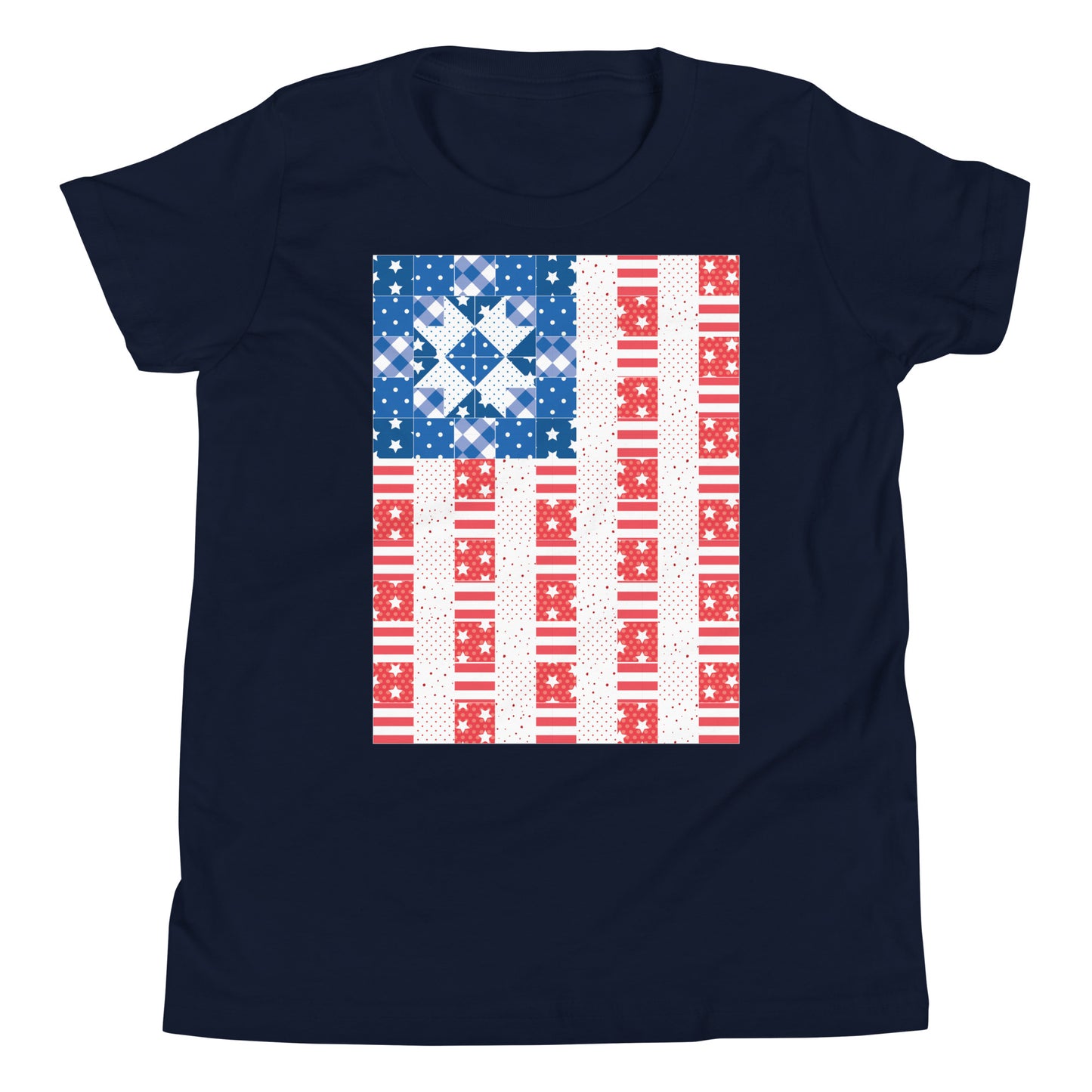 Quilt Block Americana Flag Youth Short Sleeve T-Shirt