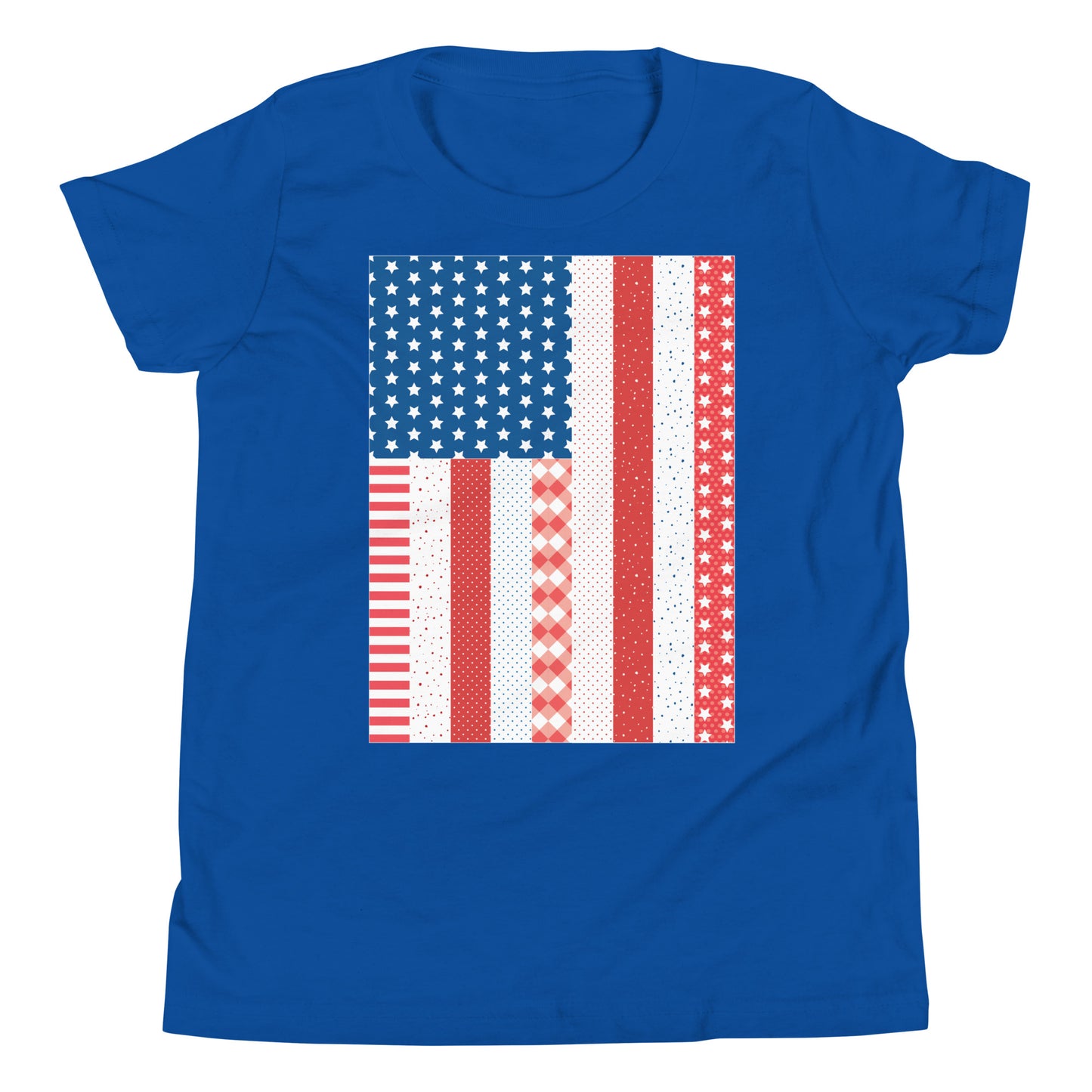 Quilt Block American Flag Youth Short Sleeve T-Shirt