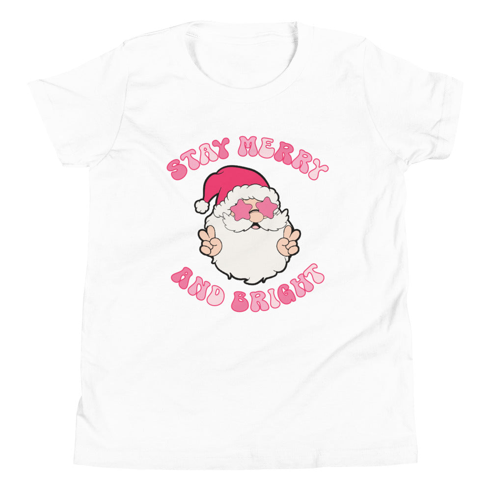 Stay Merry and Bright Groovy Santa Youth Short Sleeve T-Shirt