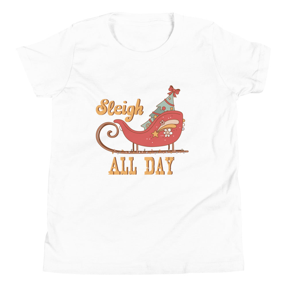 Sleigh All Day Retro Christmas Youth Short Sleeve T-Shirt