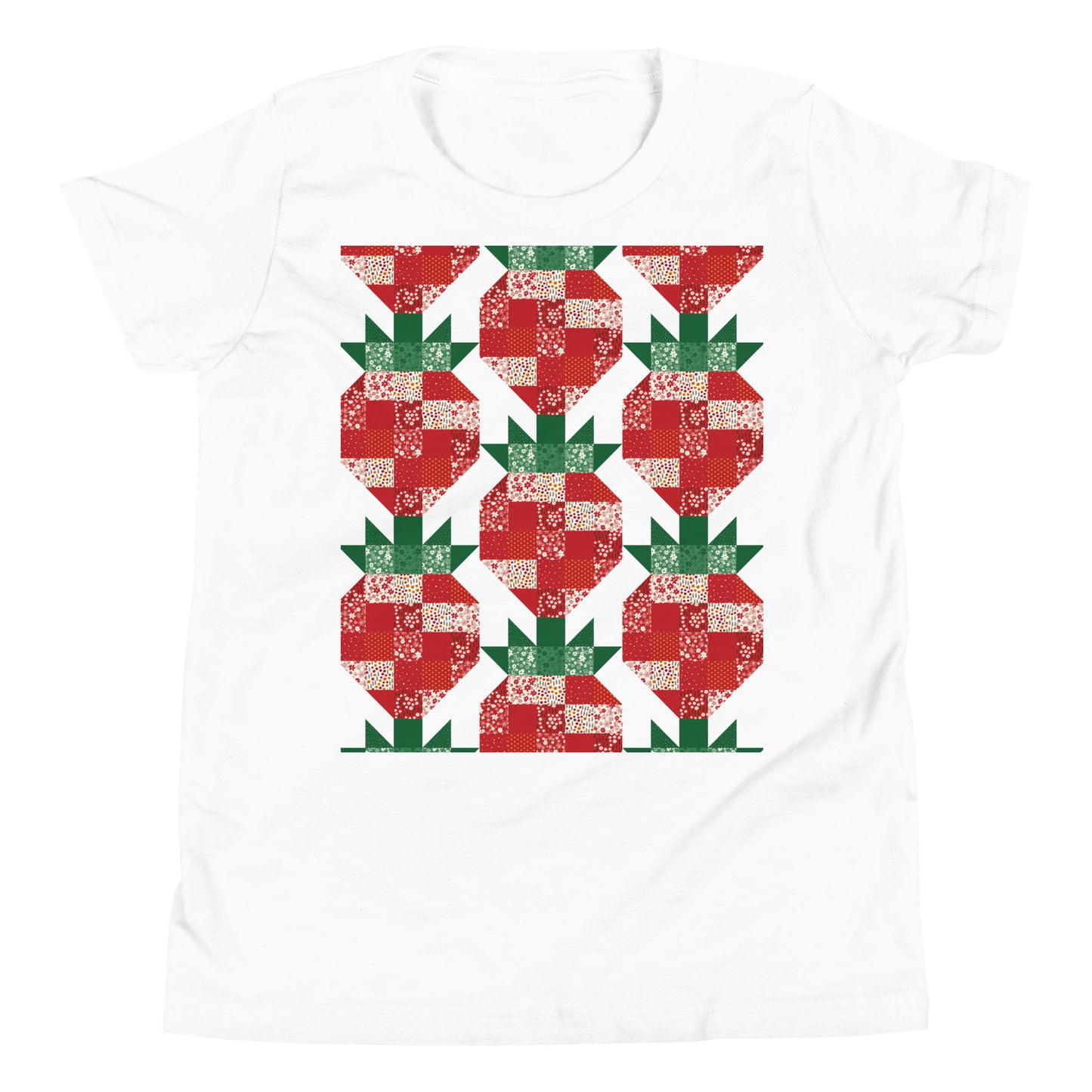 Quilt Block Strawberry Pattern Youth Short Sleeve T-Shirt