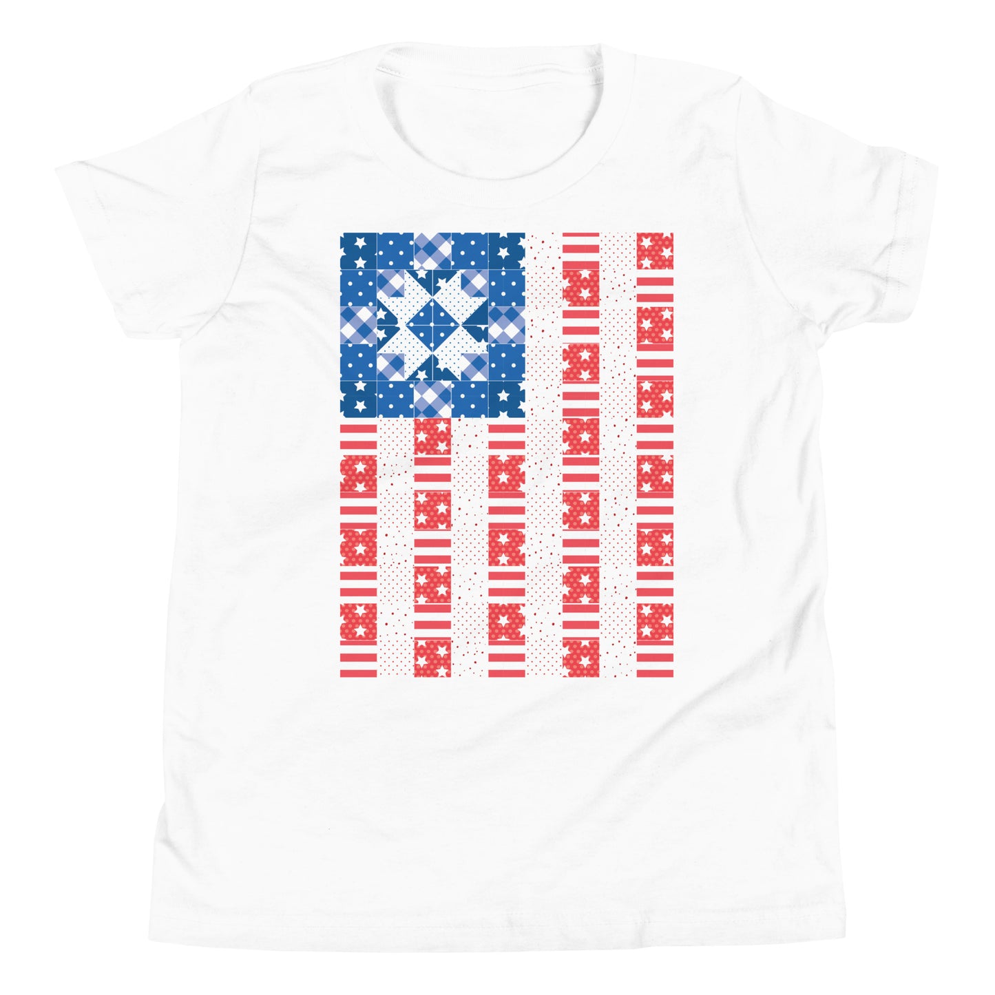 Quilt Block Americana Flag Youth Short Sleeve T-Shirt